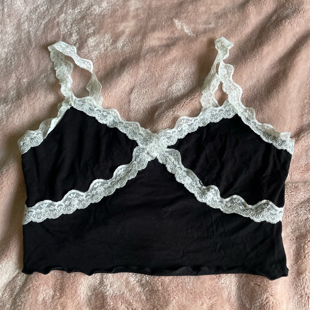 Black lace crop top